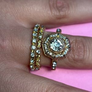 3/$15! NEW Set of 3 Size 9 Gold Faux Diamond Rings